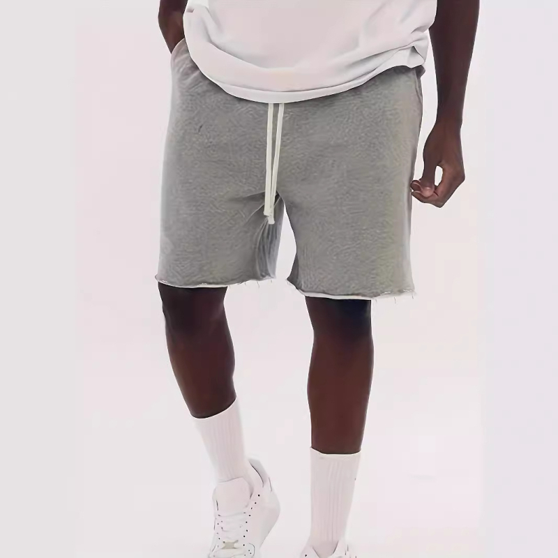 Férfi nyári egyenes szabású sportos rövidnadrág, húzózsinórral, pamut-poliészter keverék 50/50