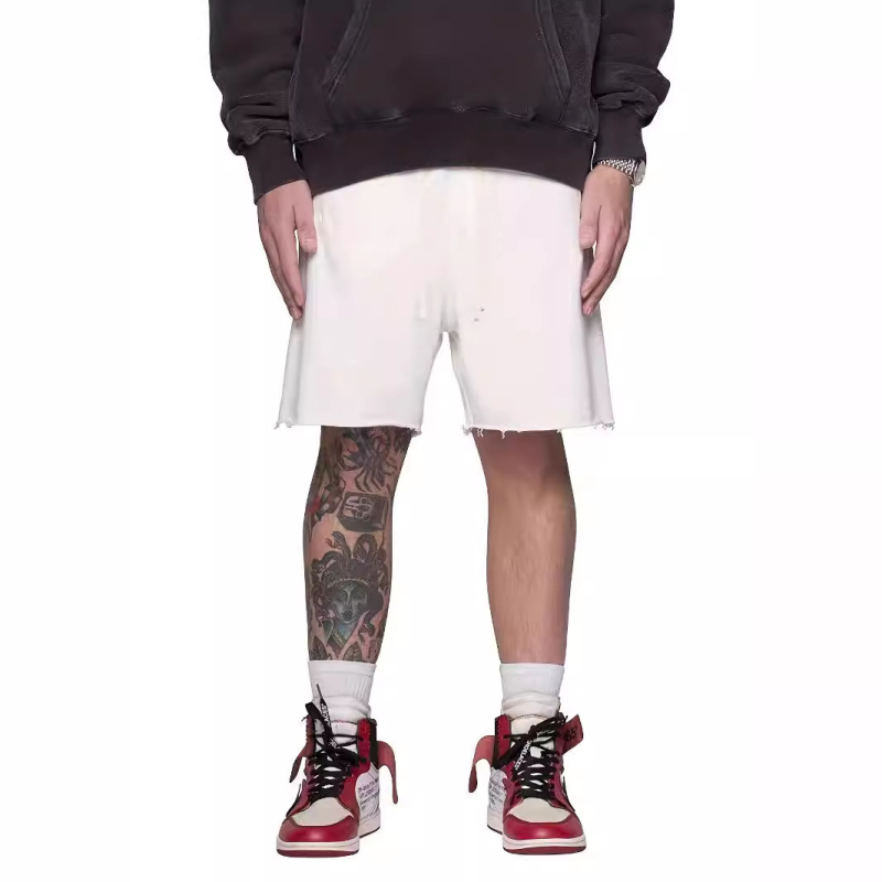 Férfi nyári egyenes szabású sportos rövidnadrág, húzózsinórral, pamut-poliészter keverék 50/50