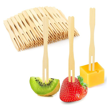 Vienkartinė bambukinė vaisių šakutė su šiuolaikiniu minimalistiniu dizainu, skirta suaugusiems, pirmosios klasės kokybė.