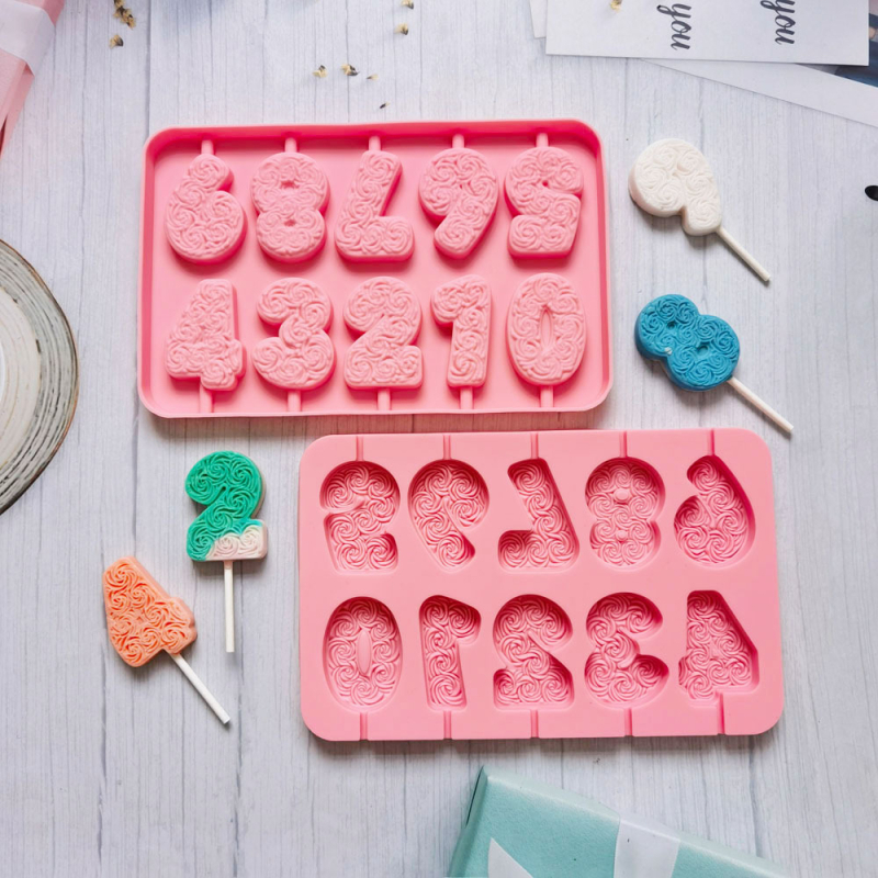 Silicone šokolado formos – modernus minimalistinis stilius (0-9 lollipop modelis, 280)