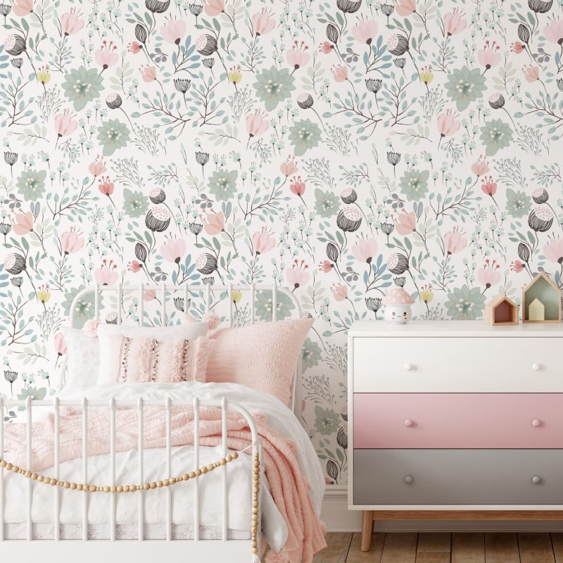 Savarankiškai klijuojama PVC tapetė svetainei su gėlių raštu, be siūlių, nuimama, matinė tekstūra