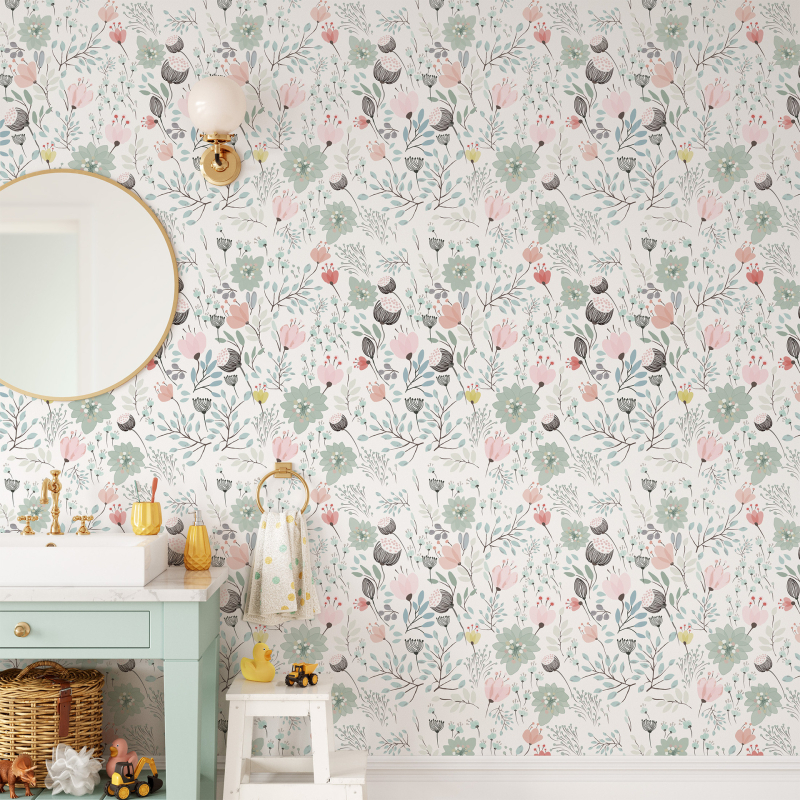 Savarankiškai klijuojama PVC tapetė svetainei su gėlių raštu, be siūlių, nuimama, matinė tekstūra