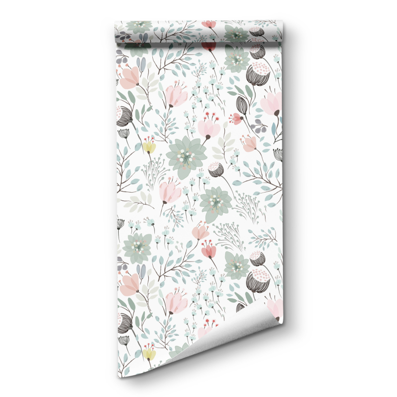 Savarankiškai klijuojama PVC tapetė svetainei su gėlių raštu, be siūlių, nuimama, matinė tekstūra