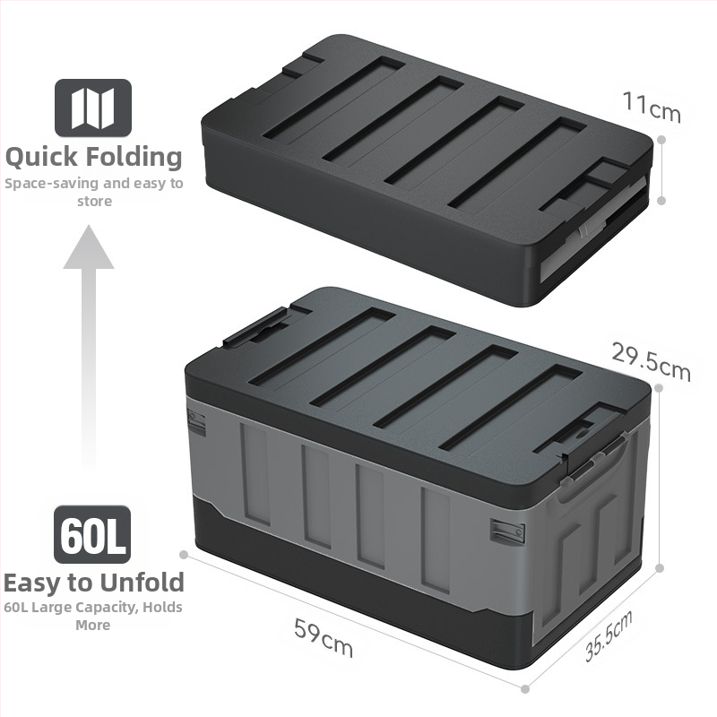Automobilio bagažinės saugojimo dėžė, sulankstoma plastikinė organizatorius, 72L talpa, PP medžiaga, tinka bagažinei, daugiafunkcinė ir dulkėms atspari