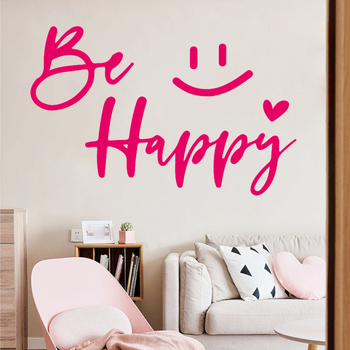 Αυτοκόλλητο τοίχου Be Happy με χαμόγελο και αγγλικό σύνθημα, αυτοκόλλητο PVC, μοντέρνο μινιμαλιστικό στυλ, 1 τεμάχιο, για σαλόνι/υπνοδωμάτιο/γραφείο