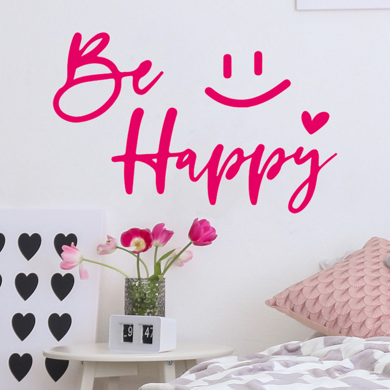 Zidna naljepnica Be Happy s engleskim sloganom, samoljepljiva PVC, moderni minimalisticki stil, 1 komad, za dnevni boravak/spavaću sobu/ured