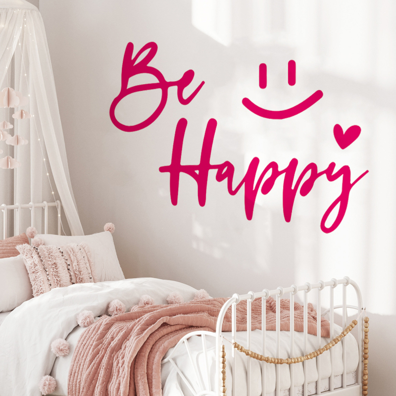 Zidna naljepnica Be Happy s engleskim sloganom, samoljepljiva PVC, moderni minimalisticki stil, 1 komad, za dnevni boravak/spavaću sobu/ured