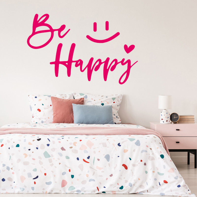 Zidna naljepnica Be Happy s engleskim sloganom, samoljepljiva PVC, moderni minimalisticki stil, 1 komad, za dnevni boravak/spavaću sobu/ured