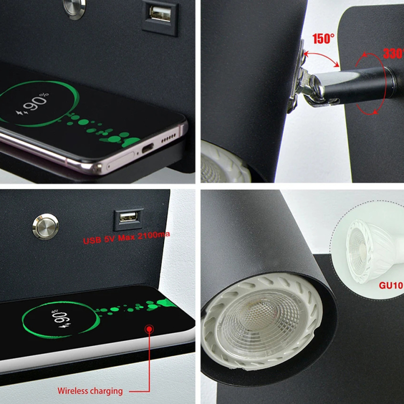 Yooe sienas lampa ar alumīnija abažūru, dzelzs korpuss, LED, 220V, GU10 5W