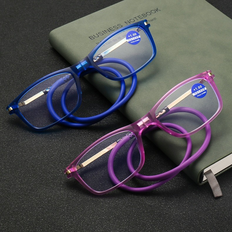 LH2051 Kaklo laikroji skaitymo akiniai su silikonine virve, drugelio formos rėmas, pilnas formos rėmas, AC lęšiai su anti-radiacija, UV apsauga ir mėlynosios šviesos filtravimas