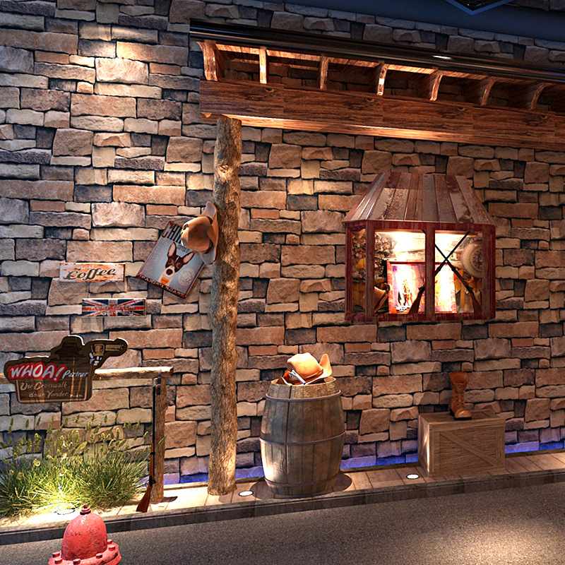 Sienų tapetai su plytų raštu, retro nostalgija, pramoninis stilius, PVC medžiaga