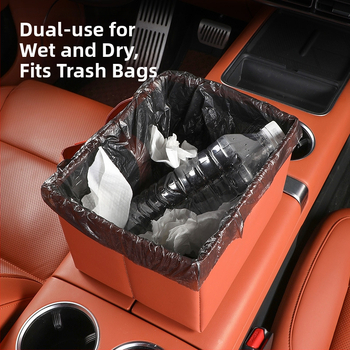 Κιβώτιο απορριμμάτων αυτοκινήτου, δερμάτινο εσωτερικό αποθηκευτικό, παγκόσμιο μοντέλο, πτυσσόμενος σχεδιασμός, με εκτυπωμένο λογότυπο