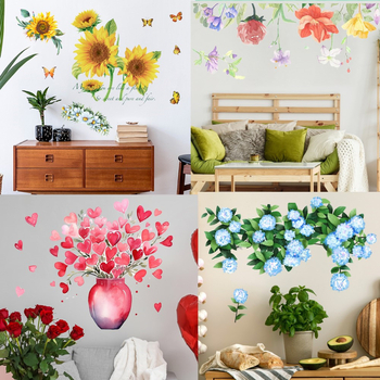 PVC anyagú falmatrica készlet, növény virág minta, 2 darabos, vízálló hálószobai falmatricák