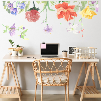 Σετ αυτοκόλλητων τοίχου — PVC υλικό, μοτίβο φυτών-λουλουδιών, δύο τεμάχια, αδιάβροχες διακοσμήσεις τοίχου για υπνοδωμάτιο