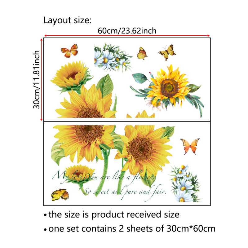 PVC anyagú falmatrica készlet, növény virág minta, 2 darabos, vízálló hálószobai falmatricák