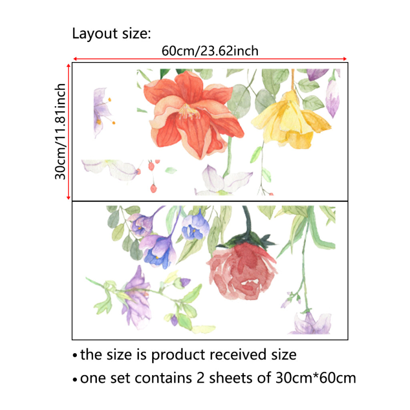 PVC anyagú falmatrica készlet, növény virág minta, 2 darabos, vízálló hálószobai falmatricák