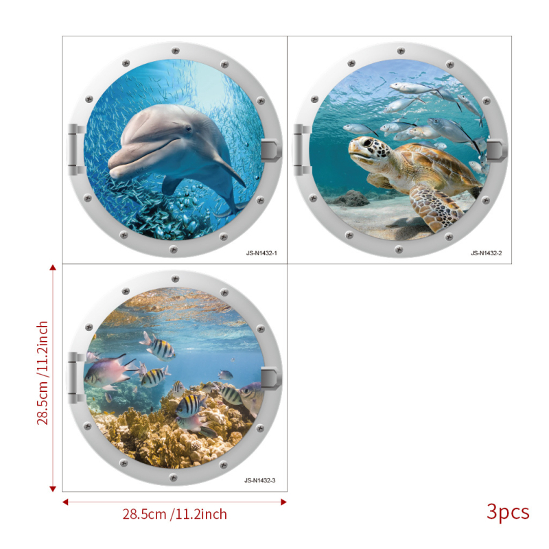 PVC naljepnica za zid, JS-N serija, motiv morskog života s morskom kornjačom i kitom, za dnevni boravak ili spavaću sobu, moderni minimalistički stil