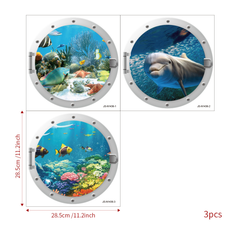 PVC naljepnica za zid, JS-N serija, motiv morskog života s morskom kornjačom i kitom, za dnevni boravak ili spavaću sobu, moderni minimalistički stil