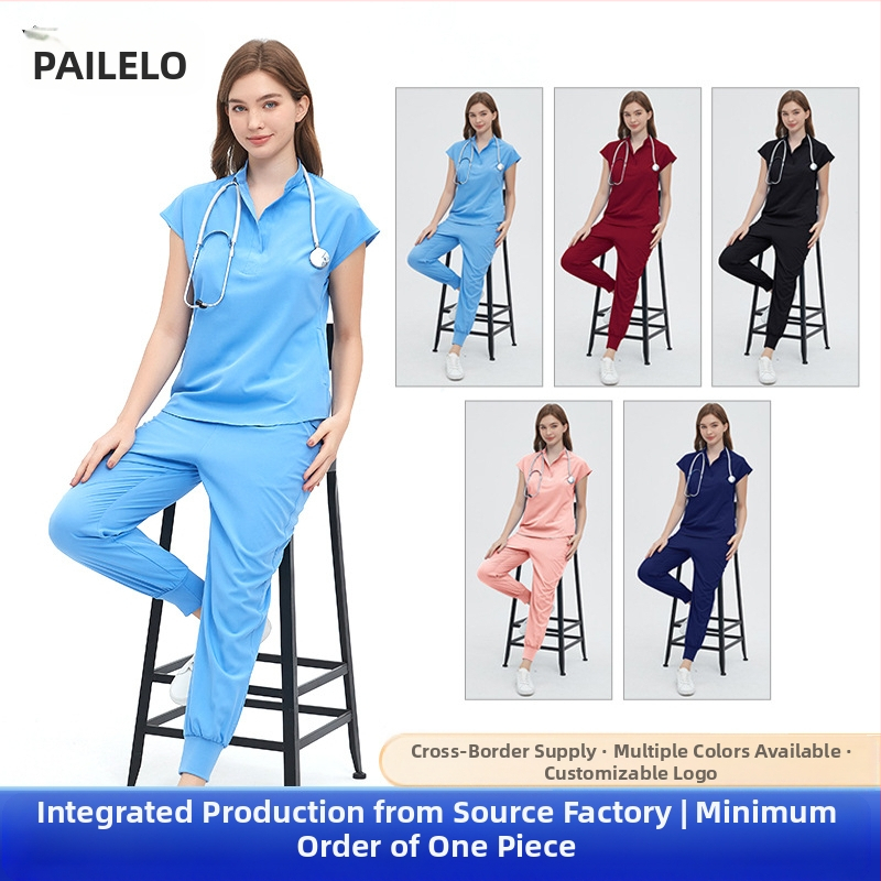 Paiero unisex medicininė uniforma komplektas, trumpomis rankovėmis viršūnė su V formos kaklu ir kelnės, drėgmei atspari ir greitai džiūstanti medžiaga (poliesterio ir spandekso mišinys)
