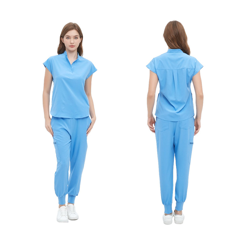 Paiero unisex medicininė uniforma komplektas, trumpomis rankovėmis viršūnė su V formos kaklu ir kelnės, drėgmei atspari ir greitai džiūstanti medžiaga (poliesterio ir spandekso mišinys)