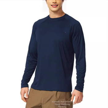 Μακρυμανικό αθλητικό T-shirt με UPF προστασία από τον ήλιο, ύφασμα νάιλον 85% που απομακρύνει την υγρασία, μονόχρωμο, ίσιο χωρίς γιακά, κατάλληλο για άνοιξη και φθινόπωρο