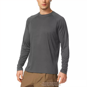 Μακρυμανικό αθλητικό T-shirt με UPF προστασία από τον ήλιο, ύφασμα νάιλον 85% που απομακρύνει την υγρασία, μονόχρωμο, ίσιο χωρίς γιακά, κατάλληλο για άνοιξη και φθινόπωρο