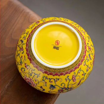 Keraminis arbatos indas su emalės danga, retro stilius, Ruyi motyvas su lotosu, svoris 0,65 kg