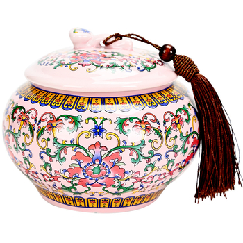 Keraminis arbatos indas su emalės danga, retro stilius, Ruyi motyvas su lotosu, svoris 0,65 kg