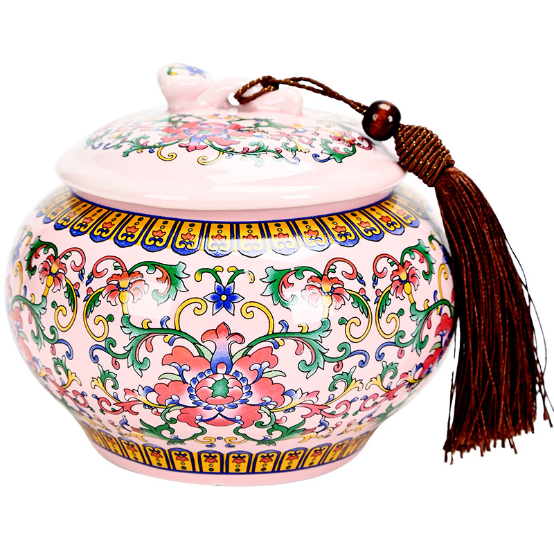 Keraminis arbatos indas su emalės danga, retro stilius, Ruyi motyvas su lotosu, svoris 0,65 kg