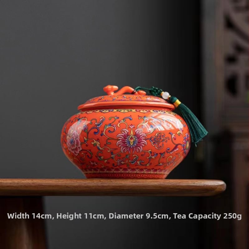 Keraminis arbatos indas su emalės danga, retro stilius, Ruyi motyvas su lotosu, svoris 0,65 kg