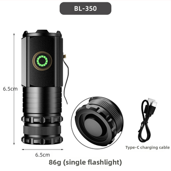 Φορητό αδιάβροχο LED φακός αυτοάμυνας, αλουμινένιο σώμα, 3W LED, μπαταρία 18350, επαναφορτιζόμενος, ακτίνα έως 200 m, χειροκίνητη φόρτιση