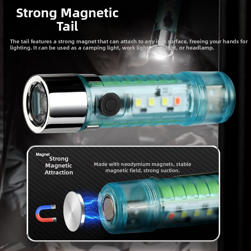 LED мини фенер с ключодържател за къмпинг, водоустойчив, LED+COB, обхват 10–15 м, време на светене 3 ч, капацитет на батерията 400 mAh