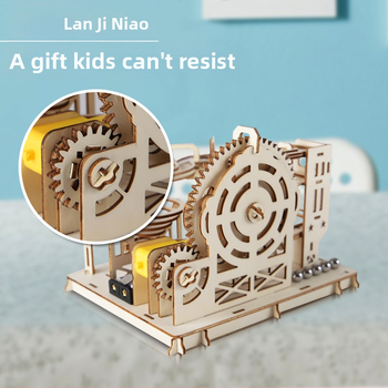 Koka DIY zinātnes rotaļlieta: bumbiņas trase ar roku saliekama, bioloģija/ķīmija, 7–14 gadi, Blue Jird