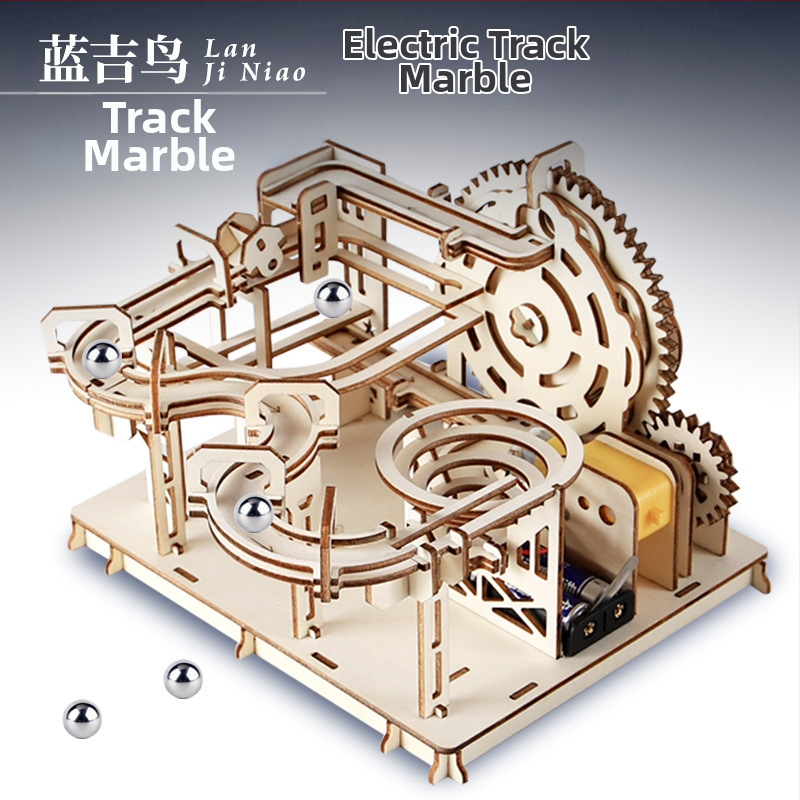 Koka DIY zinātnes rotaļlieta: bumbiņas trase ar roku saliekama, bioloģija/ķīmija, 7–14 gadi, Blue Jird