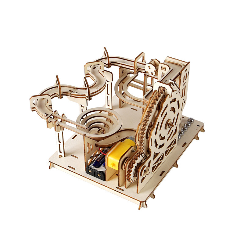 Koka DIY zinātnes rotaļlieta: bumbiņas trase ar roku saliekama, bioloģija/ķīmija, 7–14 gadi, Blue Jird