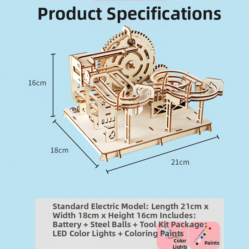 Koka DIY zinātnes rotaļlieta: bumbiņas trase ar roku saliekama, bioloģija/ķīmija, 7–14 gadi, Blue Jird