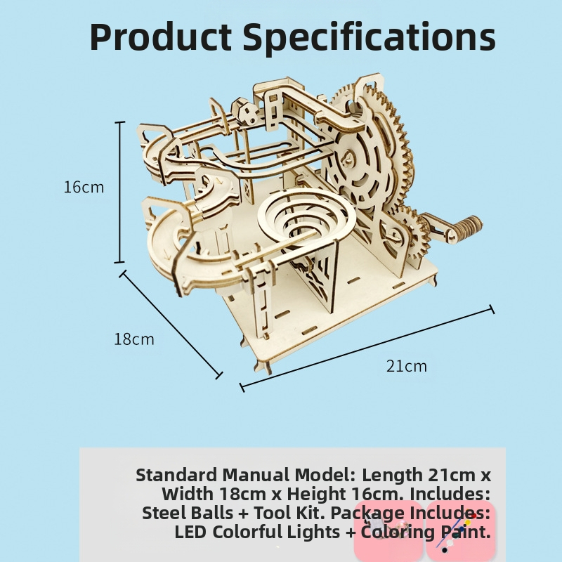 Koka DIY zinātnes rotaļlieta: bumbiņas trase ar roku saliekama, bioloģija/ķīmija, 7–14 gadi, Blue Jird