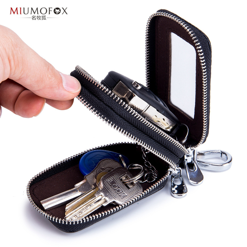 Īstas ādas automašīnu atslēgu soma, divslāņu konstrukcija, rāvējslēdzējs, universāla, caurspīdīgs spogulīša logs