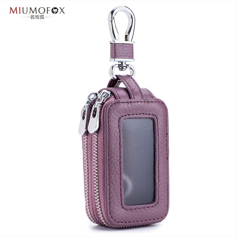 Īstas ādas automašīnu atslēgu soma, divslāņu konstrukcija, rāvējslēdzējs, universāla, caurspīdīgs spogulīša logs