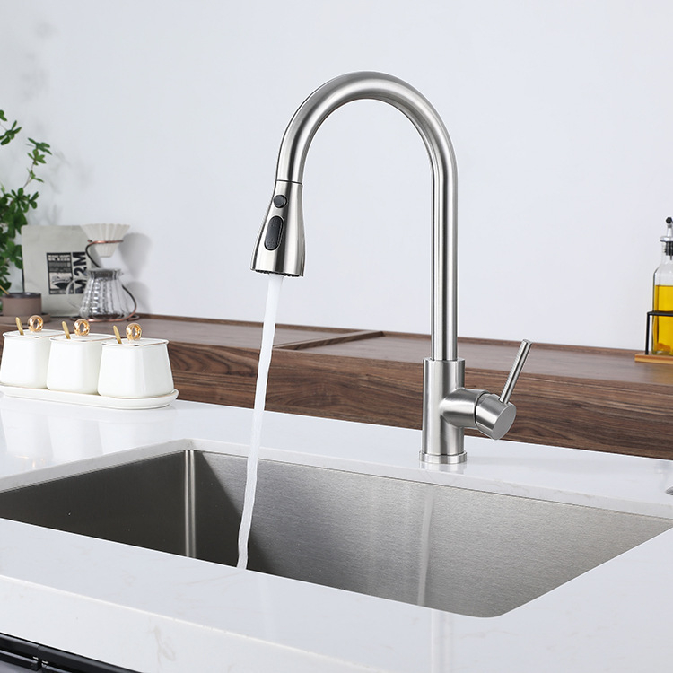 Ištraukiamas virtuvės maišytuvas, 304 nerūdijančio plieno, šlifuoto paviršiaus, keramikinis vožtuvas, 1,6 MPa, 0–90°C