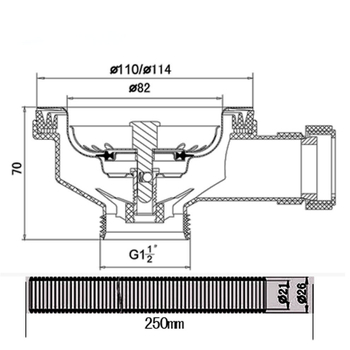 Evropski stil odvodnje sudopera s prelijevanjem, 304 nerđajući čelik, model 110/114, težina 240 g