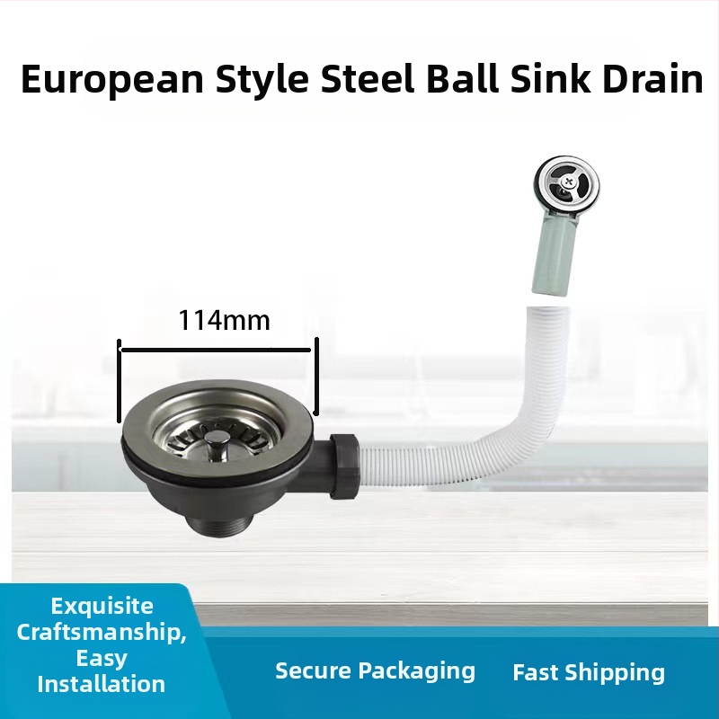 Европейски стил дренаж за мивка с преливник, 304 неръждаема стомана, модел 110/114, тегло 240 g