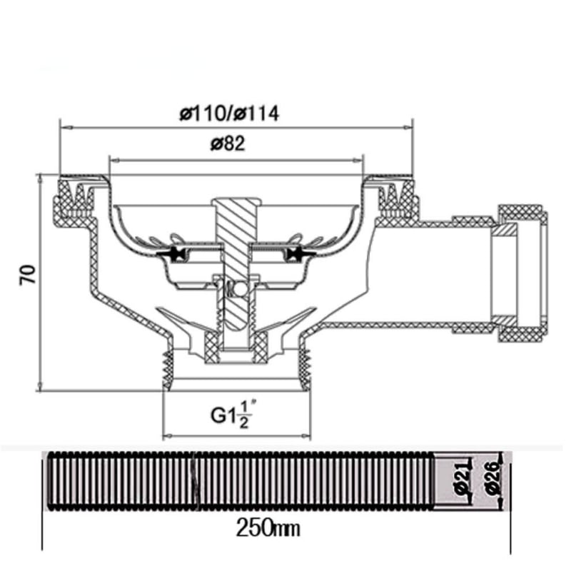 Evropski stil odvodnje sudopera s prelijevanjem, 304 nerđajući čelik, model 110/114, težina 240 g