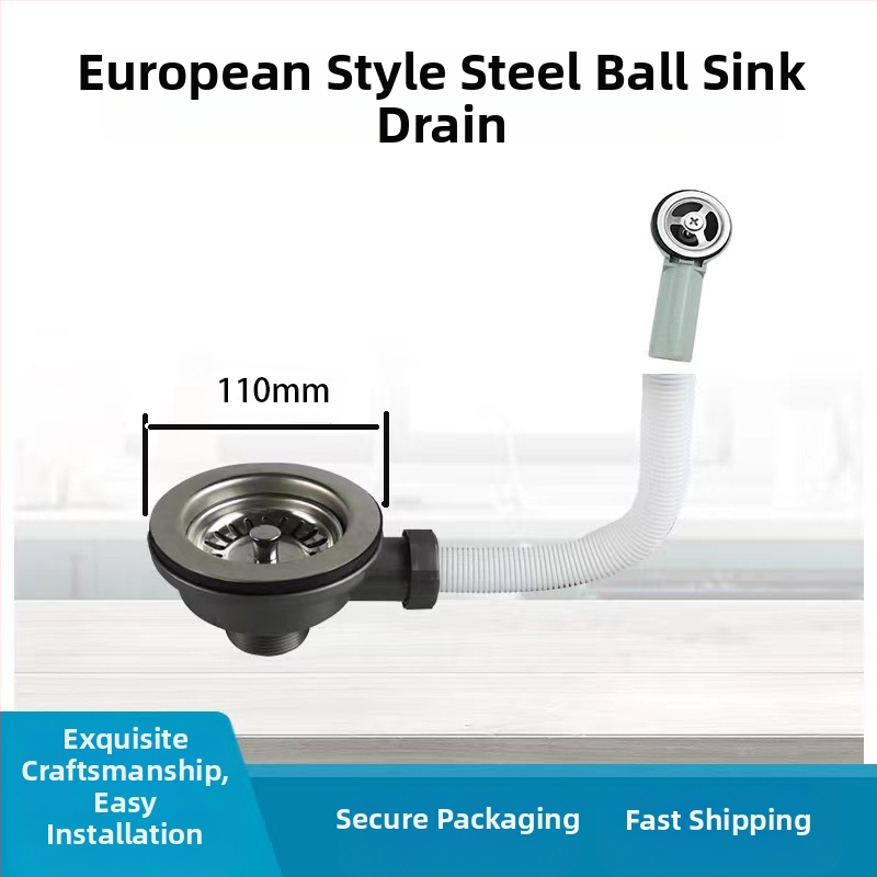 Evropski stil odvodnje sudopera s prelijevanjem, 304 nerđajući čelik, model 110/114, težina 240 g