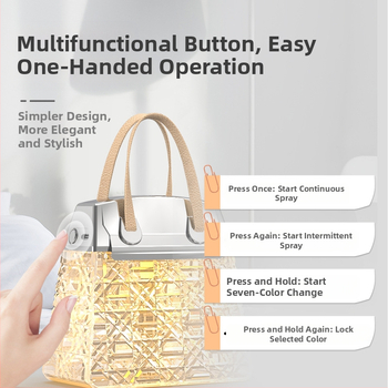 Drėkintuvas namams ir biurui — USB stalinis su krištolo korpusu, 1 rūko išėjimas, vandens bakas <0.5 L, aprėptis 21–30 m², atmosferos lemputė