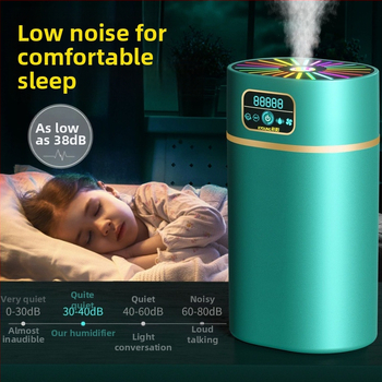 Tylius drėkintuvas su aromaterapija ir neigiamais jonais; vandens bakas 0,5–1 L; daugiau nei 3 rūko išėjimai; tinkamas plotui iki 10 m²; maitinimas sausais baterijomis