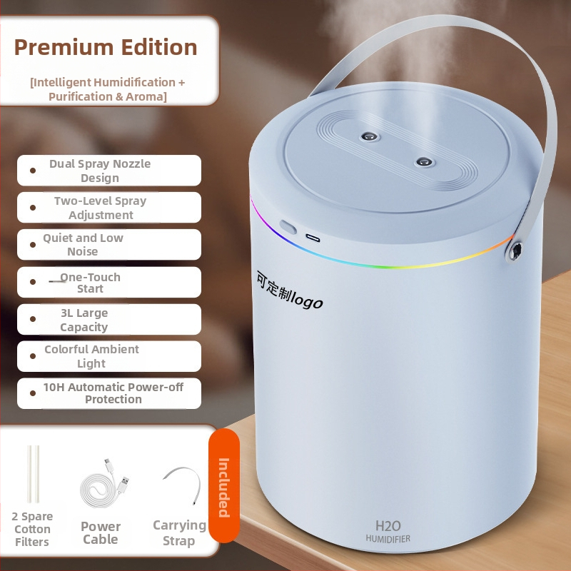 Aromaterapinis drėkintuvas, 2 rūko išėjimai, talpa 2.6-4.0 L, USB maitinimas, tinkamas patalpoms iki 10 m²