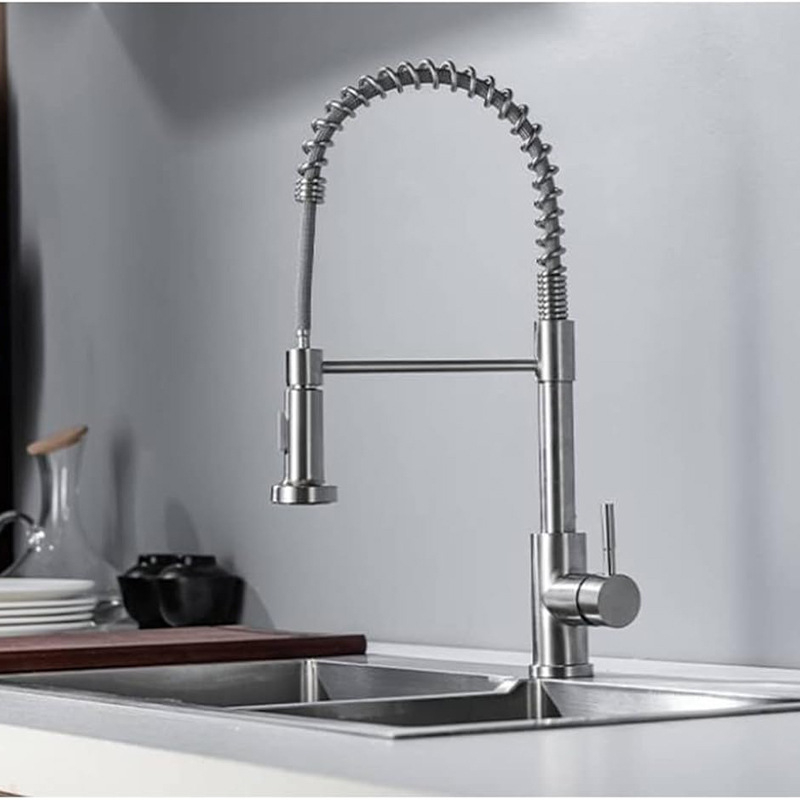 Ištraukiamas virtuvės čiaupas iš 304 nerūdijančio plieno, modelis CF3027, keraminis vožtuvas, 35 mm vožtuvo sėdynė, stalinis montavimas