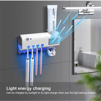 Dantų šepetėlių laikiklis su UV sterilizacija, sieninis tvirtinimas, ABS medžiaga, logotipo galimybė