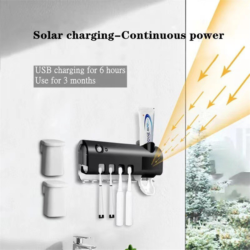 Dantų šepetėlių laikiklis su UV sterilizacija, sieninis tvirtinimas, ABS medžiaga, logotipo galimybė